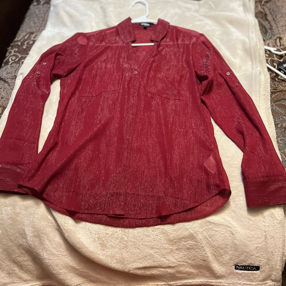 Express button down chiffon portifino top
